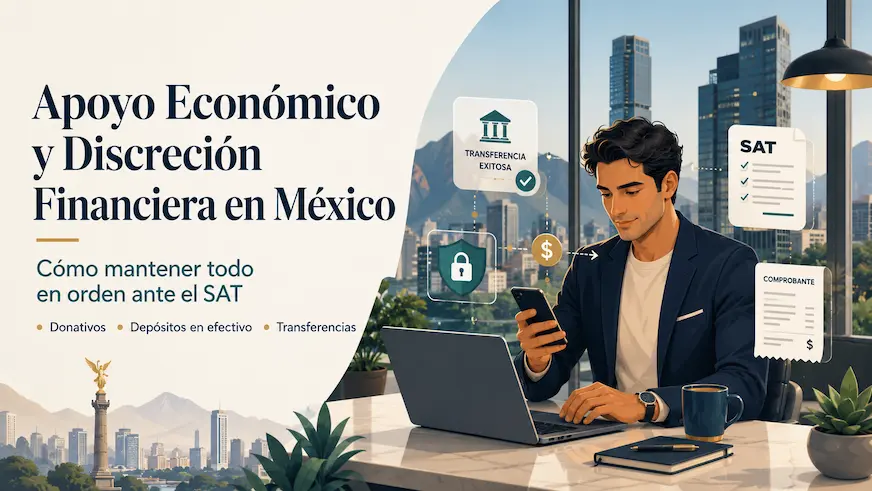 Ilustración sobre apoyo económico y privacidad financiera en México ante el SAT